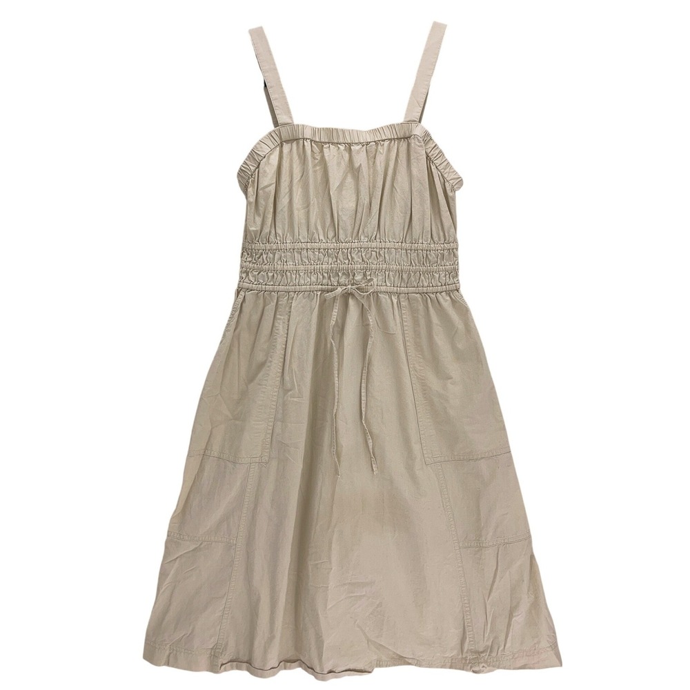 Universal Thread Beige Smocked Waist Midi Dress Size M Cotton Pockets Khaki